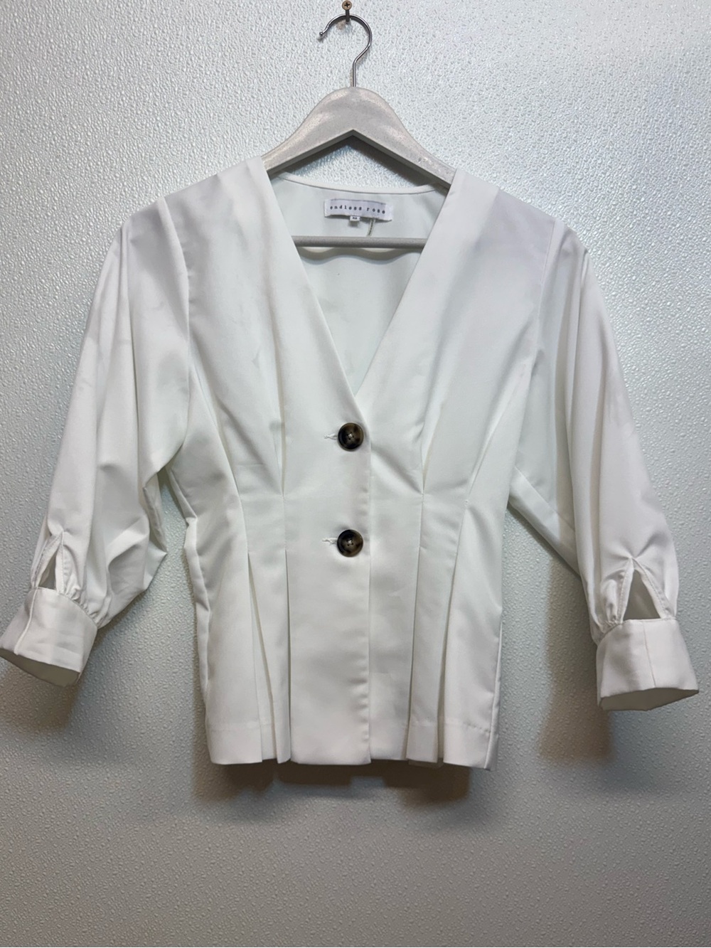 Endless Rose White Pleated V-Neck Button Jacket Sz XS (D-95)